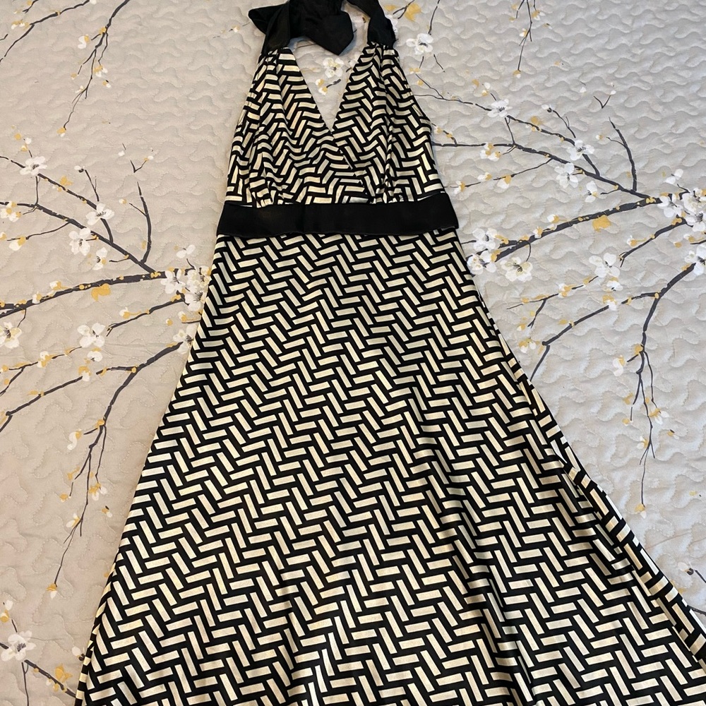 Gold and black halter style dress